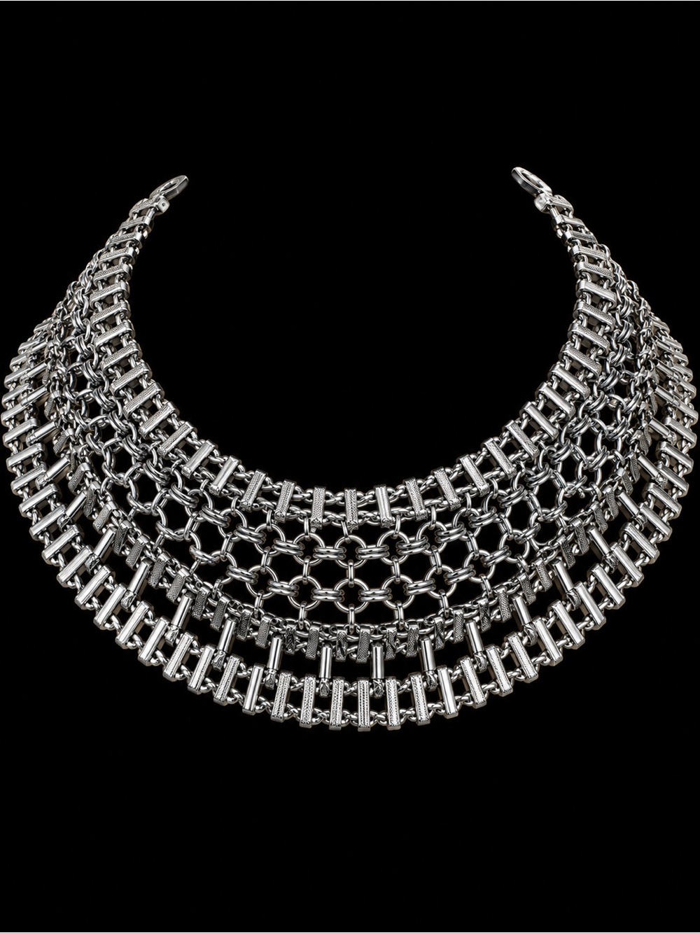 Tasha Silver Layered Chain Collar Necklace